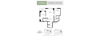 a floor plan of two bedroom unit with two baths and a terrace